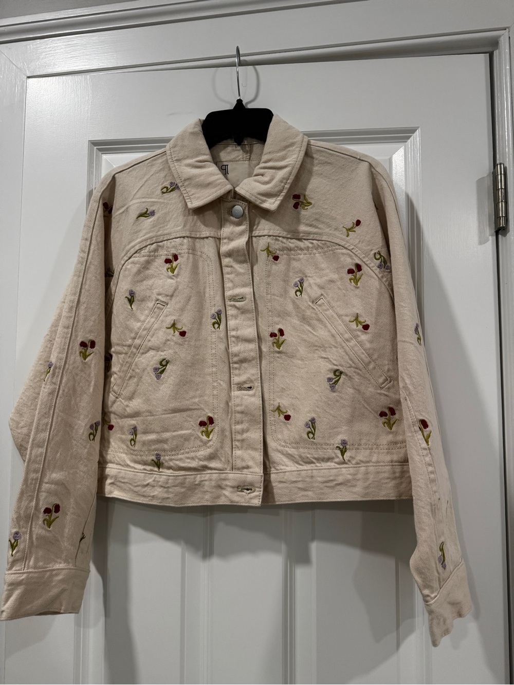 Pilcro Cream Embroidered Jean Jacket
